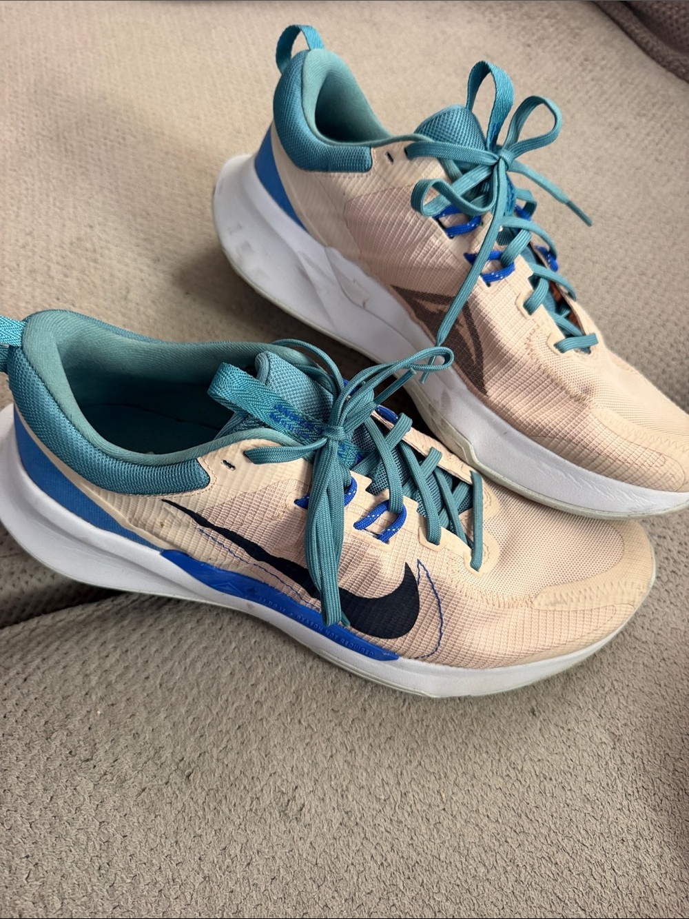 Nike Peach and Teal Low-Profile Running Shoes with Black Swoosh